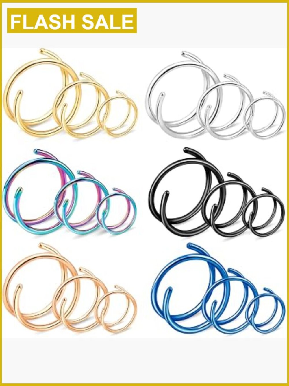 20G Double Nose Ring Hoop Set 18 Pcs Stainless Steel Piercing Jewelry